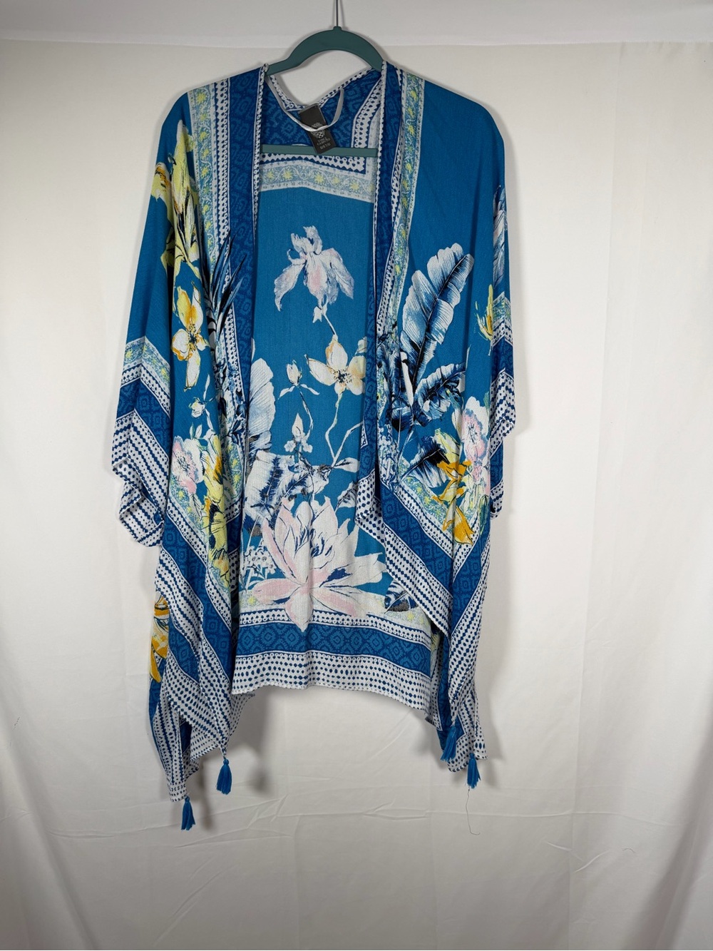 Vince Camuto Blue Floral Kimono Coverup with Pink & Yellow Accents